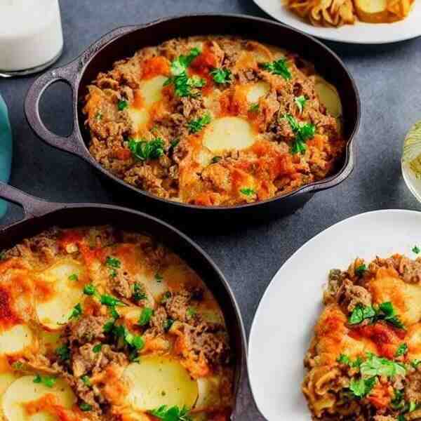 Картофельномясная запеканка с соусом Бешамель